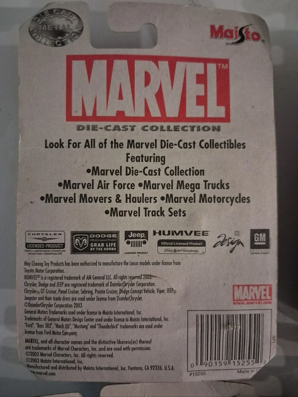 Maisto Marvel Die-Cast Series 2 Car Collection - Four 2 Car Sets - 2003